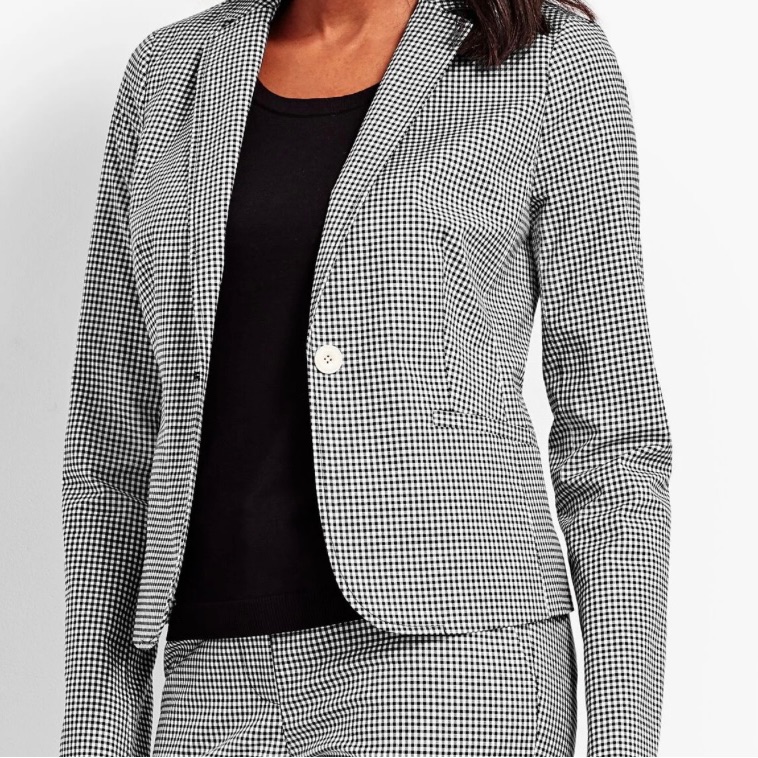 Talbots Gingham Patterned One Button Blazer